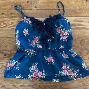 Medium Navy Blue Floral Hollister Tank with Floral Detail